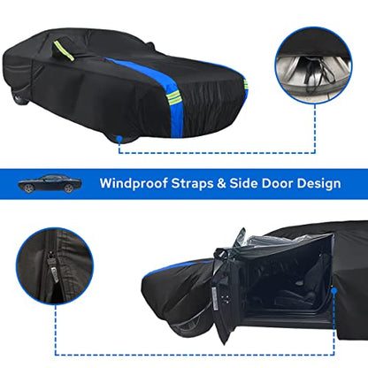 Avecrew Dodge Challenger Car Cover Waterproof All Weather for Automobiles, Outdoor Full Exterior Covers Fit 2008-2026 Dodge Challenger with Windproof Strap and Driver Door Zipper - size: Fit Dodge Challenger