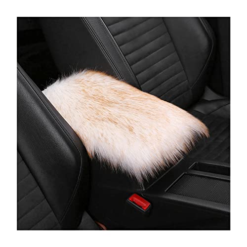 Furry Auto Center Console Cover Pad, 11.8"x7.8" Fluffy Soft Sheepskin Wool Armrest Cushion, Car Interior Accessories for Women and Men (White/Yellow) - color: White/Yellow