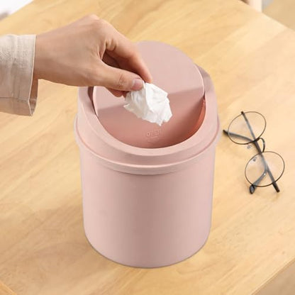 2 L Plastic Mini Desktop Trash Can, Swing-Top Tiny Waste Bin, Pink - color: pink