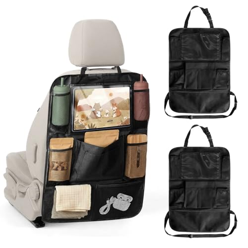 2PCS Car Backseat Organizer with 10" Tablet Holder, Waterproof Oxford Fabric Auto Back Seat Protector Kick Mat, Multi-Pocket Back Seat Organizer Storage, Travel Car Accessories (Small Pocket) - color: Small Pocket