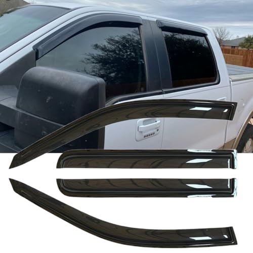 Original 4pcs Window Shade, Out-Channel Tape-On Rain Guards Set, Side Window Visors Compatible with Ford F-150 04-08 SuperCrew/Crew Cab 06-08 Lincoln Mark LT SuperCrew Cab 94443 - size: For F-150/Mark LT SuperCrew