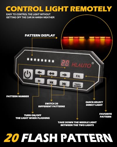 HLauto 604N Emergency Dash Strobe Lights: 2x16.8 inch Amber Red Security Light w/Take Down, 48 LED Safety Flashing Warning Hazard Interior Windshield Light Bar for Trucks Vehicles - color: #04 Amber / Red