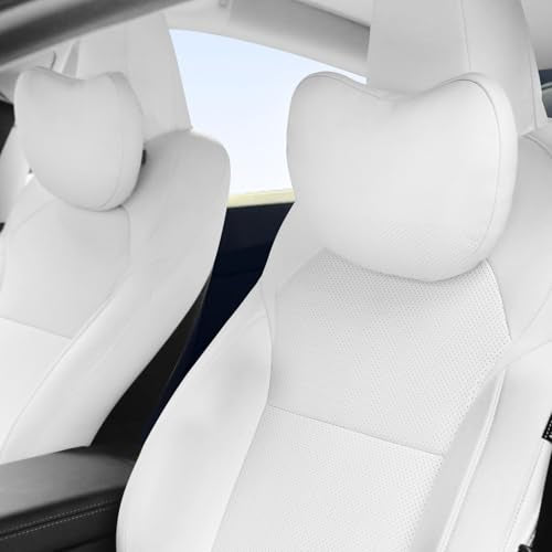 TOPABYTE Car Headrest Neck Pillow for Tesla Model Y Model S Model X Model 3 Highland Cybertruck Accessories Car Seat Pillow Head Neck Rest Cushion Neck Support, 2 Packs, White - color: White, size: Leather 2 Packs