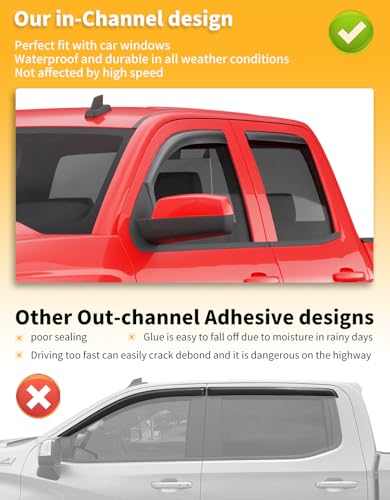 in-Channel Window Rain Guards Fit for Chevy Silverado/GMC Sierra 2014-2018 Double Cab,Truck Extra Durable Window Visors Window Deflectors Vent Visors Vent Shades Car Accessories - size: Fit for 2014-2018 Silverado/GMC Sierra Double Cab