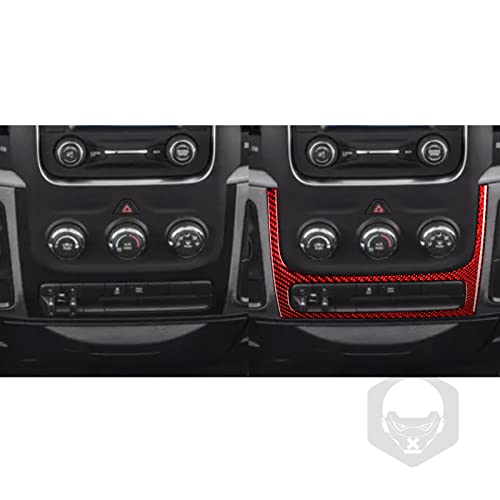 Compatible with Dodge Ram 1500/2500/3500 2013 2014 2015 2016 2017 2018 Red Real Carbon Fiber Central Lower Panel of Air Conditioning Knob Climate Control Panel Car Interior Trim Accessories - color: Red 20