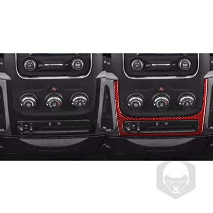 Compatible with Dodge Ram 1500/2500/3500 2013 2014 2015 2016 2017 2018 Red Real Carbon Fiber Central Lower Panel of Air Conditioning Knob Climate Control Panel Car Interior Trim Accessories - color: Red 20