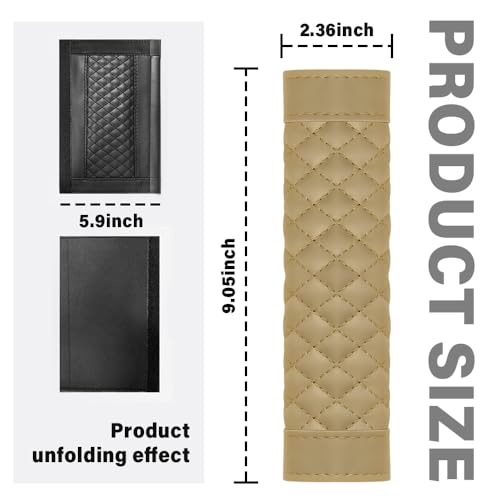2PCS Car Seat Belt Cover Pad,Soft Leather Seatbelt Covers Breathable Seatbelt Cushion with Plaid Design,All Seasons Universal Car Interior Accessories Seat Belt Cover for Kids & Adults (Beige) - color: Beige