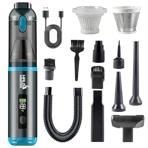 HAUSMEISTER Airflex One Cordless Car Vacuum 16000Pa, 4-in-1 Handheld Vacuum with Air Duster & Inflator, Portable Mini Vac for Car Detailing, Pet Hair, Keyboard Cleaning (Gray) - color: Gray