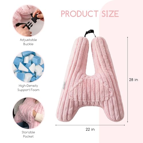 HIGOGOGO Washable Travel Pillow, Car Pillow for Kids & Adults, Upgraded Travel Pillows with Removable Soft Cover and High-Support Foam, Fix Neck and Body Sitting/Sleeping on The Trip, Pink - color: A-pink