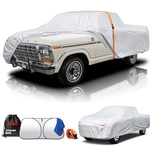 Car Cover Waterproof All-Weather,Heavy-Duty Outdoor Full Exterior Automobiles Truck(Length 211-220 inch) with Windshield Sun Shade Universal Fit Ford Ranger, Chevy Colorado, GMC Canyon etc - size: Fit Truck 211-220 Inch(pk-m+)