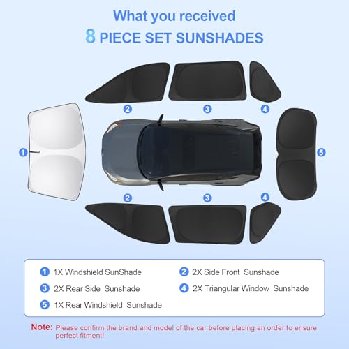 8pcs Car Window Shades for Volkswagen VW Tiguan 2018-2023 Accessories,Windshield Side Rear Full Sunshade,Sun Visor UV Blocking, Privacy Protection and Blackout for Camping Outdoor
