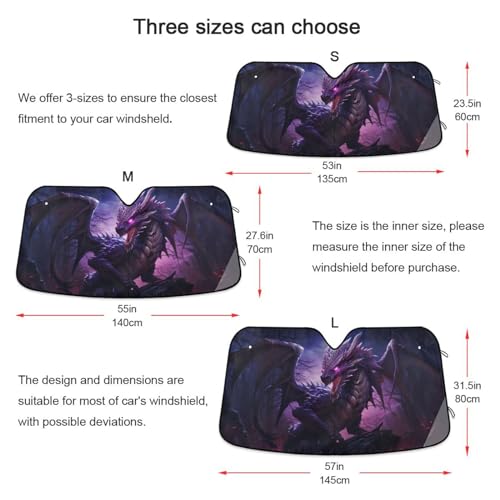 Windshield Sun Shade Dragon Purple Front Window Block UV Shades Visor Reflective Retractable for Car SUV Trucks - color: F012