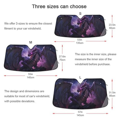 Windshield Sun Shade Dragon Purple Front Window Block UV Shades Visor Reflective Retractable for Car SUV Trucks - color: F012