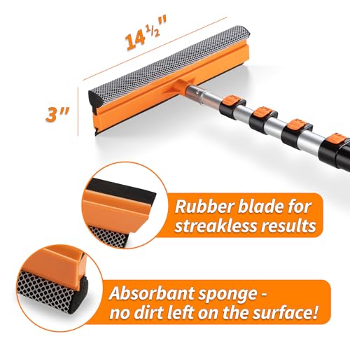 5-18 ft Window Washer Squeegee Kit with Extension Pole (24+ Foot Reach) // Long Handle Squeegee for Window Cleaning & Car Cleaning Multi-Use//Telescopic Professional Window Cleaning Squeegee for Home - size: 18 feet