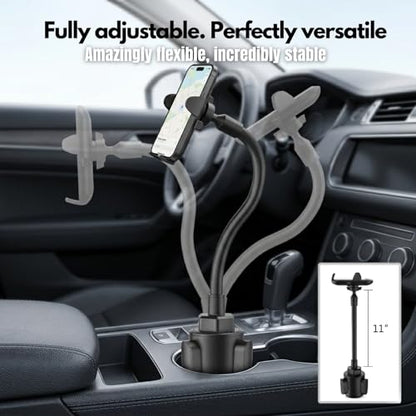 Car Cup Phone Holder, Car Phone Holder Cup Holder with 11” Long Arm, Goose Neck Cupholder Phone Holder, Adjustable Phone Holder for Car, Universal Cup Holder for Car, Cup Cradle
