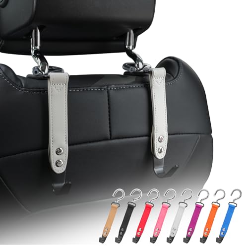 Car Headrest Hook 2 Pack Car Hook Holder Leather Headrest Hooks for Purses and Bags,SUS304 Car Hook (Grey) - color: Gray