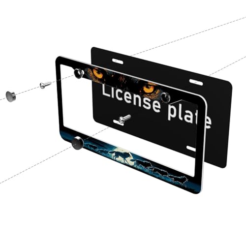 Wolf License Plate Frame Wolf Pack Moon Ferocious Animal License Plate Personalise Stainless Steel Funny Design Compatible with Standard License Plate Holder for USA and Canada 12.2" X 6.2" - color: Wolf_30