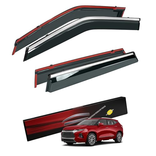 Sze Rain Guards Compatible with Chevy Blazer 2019-2026 Side Window Deflectors Anti-Rain Window Visors with Tape 304 Stainless Steel Trim–Noise Reduction & All-Weather Protection Outside Channel-4pcs - style: Blazer 2019-2024 2025