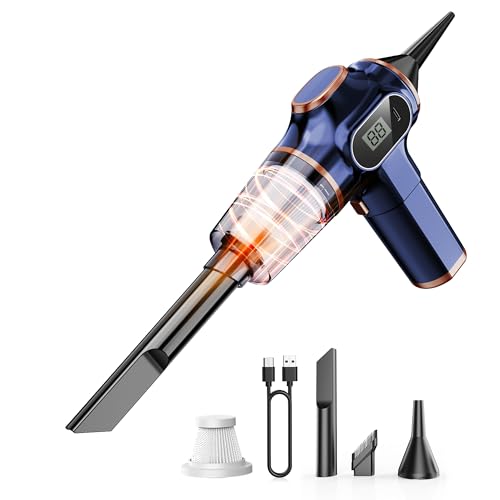 Portable Car Vacuum Cordless Mini Handheld Vacuums Cleaner Rechargeable with LCD Display and Multi-Nozzles, High Power Hand held Cleaners for Car, Home, Office, Sofa, Pet Hair,Keyboard - color: Blue