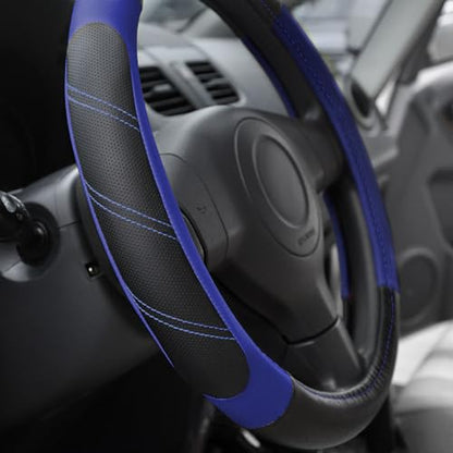 Elantrip Steering Wheel Cover Leather 14 1/2 to 15 inch Universal Padded Soft Grip Breathable for Car Truck SUV Jeep Anti Slip Blue and Black - color: Black and Blue, size: 14 1/2 - 15 inch