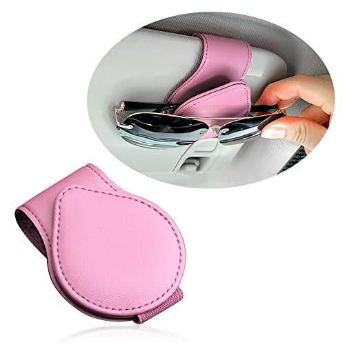 OFBAND Magnetic Sunglass Holder for Visor, PU Leather Car Organizer, Universal Accessory (Pink) - color: Pink