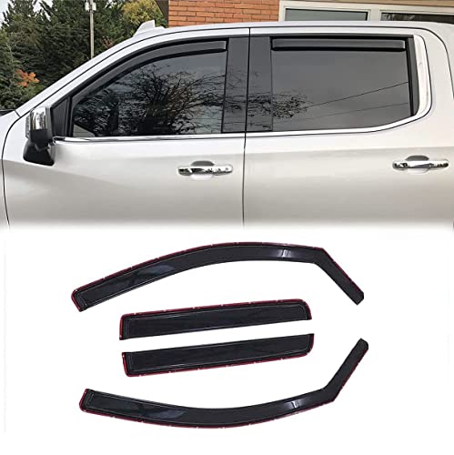 4pcs Side Window Visor Wind Vent Deflector fit for 2004-2015 Nissan Titan Crew Cab,in-Channel Style Shatterproof Dark Smoke Shade Tape On Sun Rain Guards 194858 - size: 2004-2015 Titan Crew Cab(In-Channel)