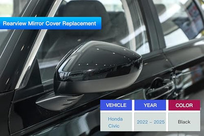 Passenger Right Side Mirror Cover Cap Compatible with Honda Civic 2022-2025 11th Without Turn Signal Glossy Black - color: Glossy Black, size: Right Passenger Side