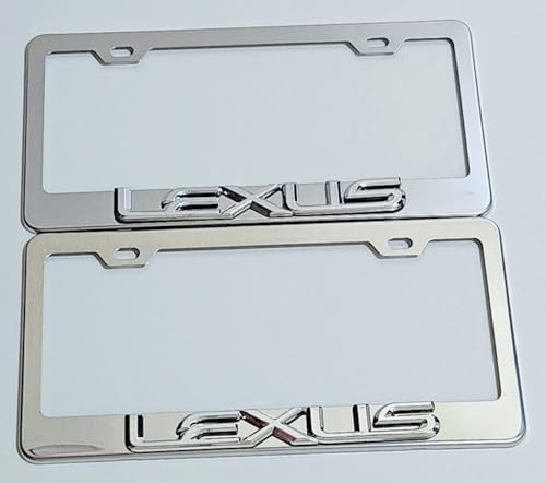 Raised 3D Chrome Emblem Mirror Stainless Steel License Plate Tag Frame Cover Rust Proof Bolts Caps fits Lexus