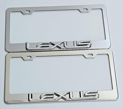 Raised 3D Chrome Emblem Mirror Stainless Steel License Plate Tag Frame Cover Rust Proof Bolts Caps fits Lexus