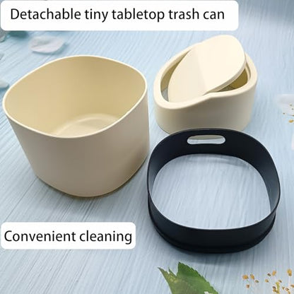 Mini Desk Trash Can with Lid, Tiny Countertop Garbage Can, Small Swing-Lid Table Top Trash Bin, Removable Plastic Desktop Waste Basket with Trash Bags 180Pcs for Vanity Bathroom Bedroom Office Car
