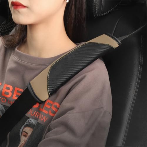 2PCS Carbon Fiber Car Seat Belt Cover, Leather Comfortable Soft Vehicle Seatbelt Pad for Shoulder & Neck, Automotive Interior Seat Strap Cushion Mat, Universal Fit (Black/Beige) - color: Black/Beige