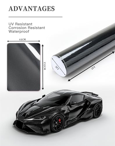3D Carbon Fiber Car Vinyl Wrap Film - 24"x60" (2ft x 5ft) Durable Easy Application Automotive Wrapping Film Roll for Car, Truck Bed, Boat, Vehicle (Carbon Fiber Black) - color: Carbon Fiber Black, size: 2ft x 5ft