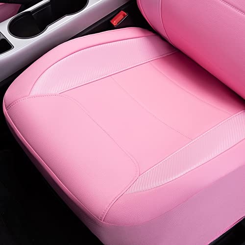 Flying Banner car seat Covers Protects Water Proof Faux Leather Carbon Fiber Fronts Rear Bench Covers (Pink Pink, Full Set - 8PCS) - color: Pink Pink, size: Full Set -- 8pcs