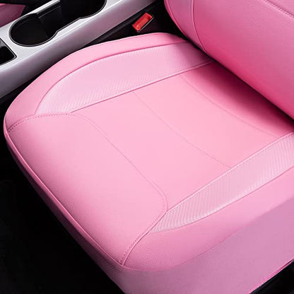 Flying Banner car seat Covers Protects Water Proof Faux Leather Carbon Fiber Fronts Rear Bench Covers (Pink Pink, Full Set - 8PCS) - color: Pink Pink, size: Full Set -- 8pcs