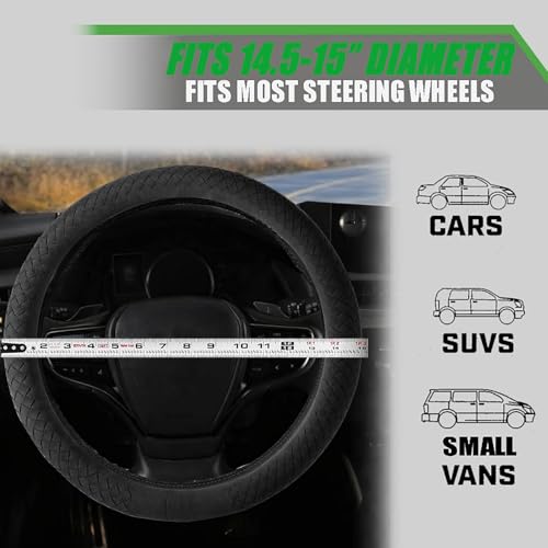 Suede Steering Wheel Cover with Upgraded Silicone Inner Ring, Breathable, Anti-Slip, Leather Universal 14.5 to 15 Inch Steering Wheel Cover (Black with Handwoven Craft) - style: Black with Handwoven Craft