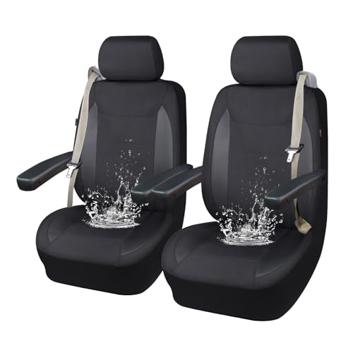 Flying Banner AquaShield Front car seat Covers Set Waterproof Water Resistant arm Rest Compatible Shoulder Seatbelt Compatible Truck seat Protectors Universal fit Non Slip (Black Black, Front Pair) - color: Black Black, size: Front Pair