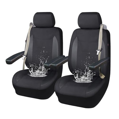 Flying Banner AquaShield Front car seat Covers Set Waterproof Water Resistant arm Rest Compatible Shoulder Seatbelt Compatible Truck seat Protectors Universal fit Non Slip (Black Black, Front Pair) - color: Black Black, size: Front Pair
