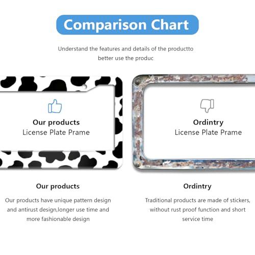 Cow Print License Plate Frame 2pc Cattle Print License Plate Frame Cow Print Steering Wheel Cover Cows Steering Wheel Cover Cars Aluminum with Fits Standard Us Ca Vehicles - color: Cow Print