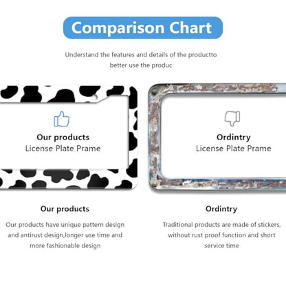 Cow Print License Plate Frame 2pc Cattle Print License Plate Frame Cow Print Steering Wheel Cover Cows Steering Wheel Cover Cars Aluminum with Fits Standard Us Ca Vehicles - color: Cow Print