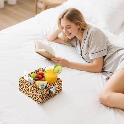 Luxspire Couch Cup Holder Tray, Couch Cup Holder Pillow with 4 Holes, Side Pocket and Handle, Couch Caddy Pillow for Phone/Drinks/Remote Control/Snacks, Leopard Print - color: Leopard Print