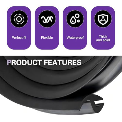 WZP 1.7M/5.6Ft Windshield Cowl Seal Strip, Rubber Auto Weather Sealing Protection, H-Shape Self Adhesive Cuttable Sunroof Window Seal Strip, Universal for Car Truck SUV (Black)
