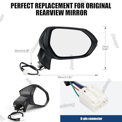Passenger Side Mirror Assembly Compatible with Toyota Corolla 2020-2025 Heated with Turn Signal, Power Adjustable Glass Replace 8791012F80, TO1321394, 8791002926 Black (6Pin Right) - style: 6pin Right