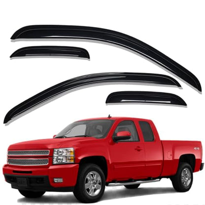 Lightronic Extra Durable Tape-on Auto Vent Window Visor, Fits 2007-2013 Chevrolet Silverado & GMC Sierra 1500; 2007-2014 Silve./Sierra 2500 HD & 3500 HD, Ext. Cab, UV-Protect Rain Guard, Smoke, 4-Pcs - size: Outside Mount