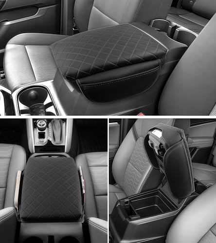Armrest Cover for Chevy Colorado GMC Canyon 2023 2024 2025 2026 Center Console Pad Accessories Arm Rest Lid with Pockets, Black Faux Leather