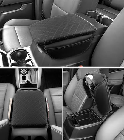 Armrest Cover for Chevy Colorado GMC Canyon 2023 2024 2025 2026 Center Console Pad Accessories Arm Rest Lid with Pockets, Black Faux Leather