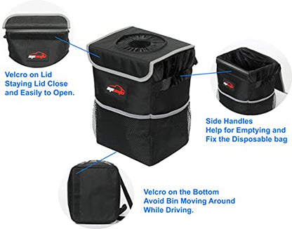EPAuto Waterproof Car Trash Can with Lid and Storage Pockets, 2.5 Gallon, Black - color: Black
