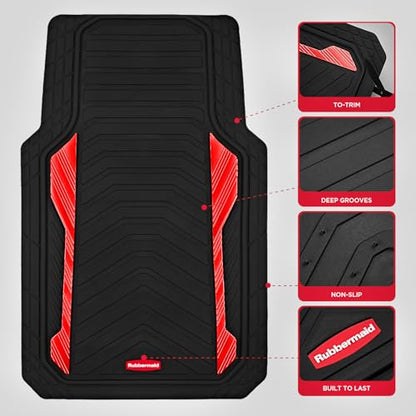 Rubbermaid Car Floor Mat, Heavy Duty All-Weather Car Mats Full Set with Dual-Tone Red Aluminum Inserts – Universal Fit, Anti-Slip Backing, Trim-to-Fit for Most SUV, Sedan, Van - color: Red