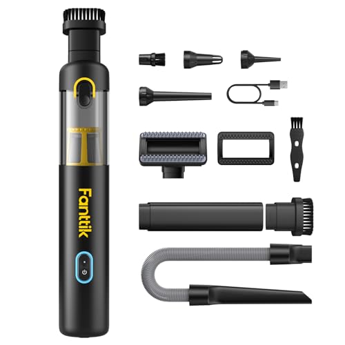 Fanttik Slim V8 APEX Car Vacuum, 4-in-1 Portable Mini Cordless Vacuum with 19000pa Suction Power, Type-C Charge, 2 Suction Modes, Handheld Vacuum for Small Jobs, Car, Office Desk, Keyboards (Black) - color: Black