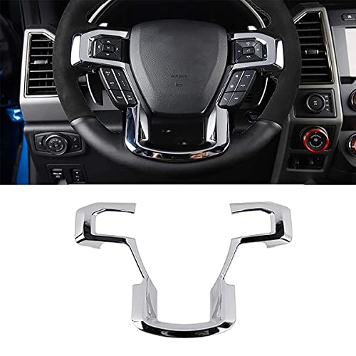 Keptrim for F-150 ABS Chrome Steering Wheel Cover Trim for 2015-2020 Ford F150, for 2017-2022 F250 F350, for 2018-2021 Ford Expedition - color: ABS Chrome