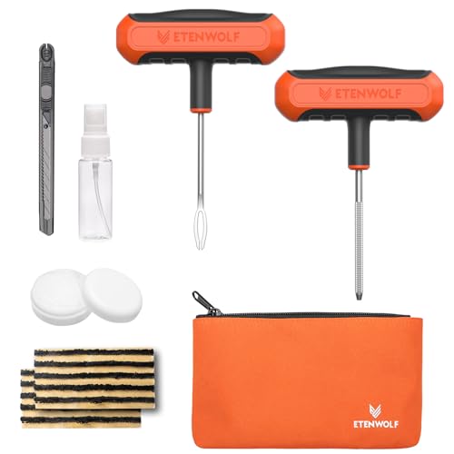 ETENWOLF Flat Tire Repair Kit with Plugs 16 Pcs, Heavy Duty Tire Plug Kit for Car, Motorcycle, ATV, Jeep, Truck, Tractor (Vivid Orange) - color: Vivid Orange1